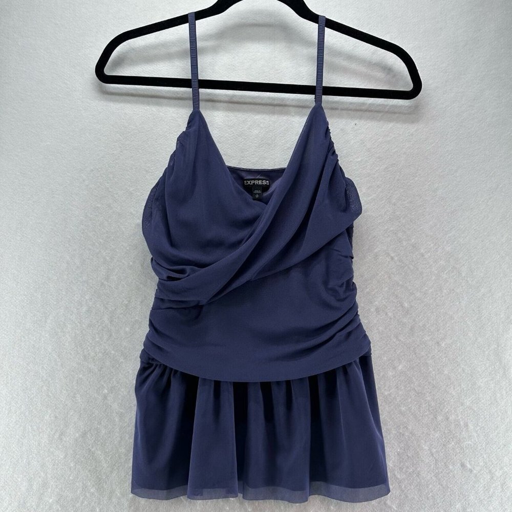 Express Top Womens Sz S Chiffon Cami Tank Ruched Empire Waist Sleeveless Purple